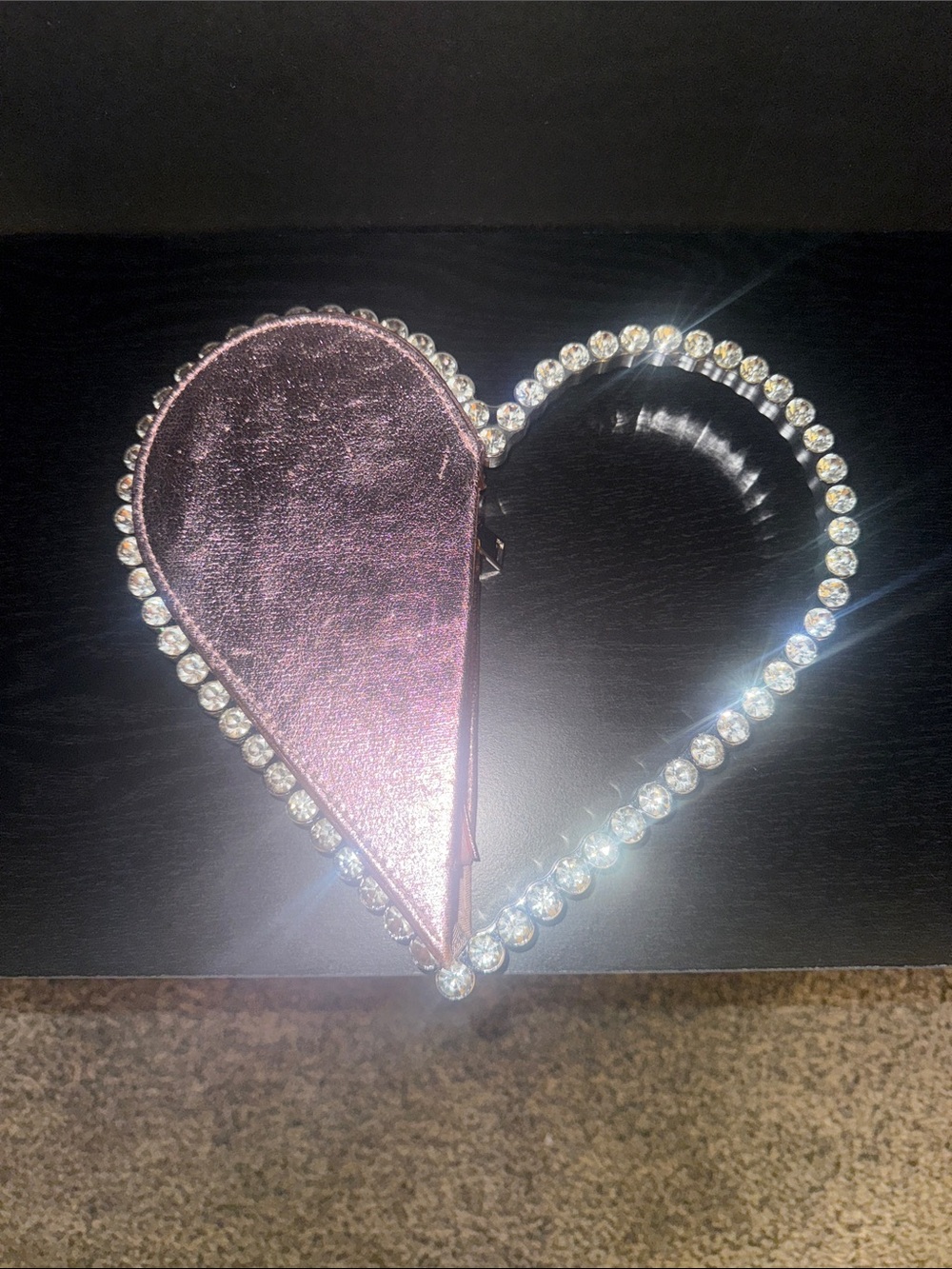 Fashion Nova Pink Metallic Heart Mini Bag with Rhinestone Handle